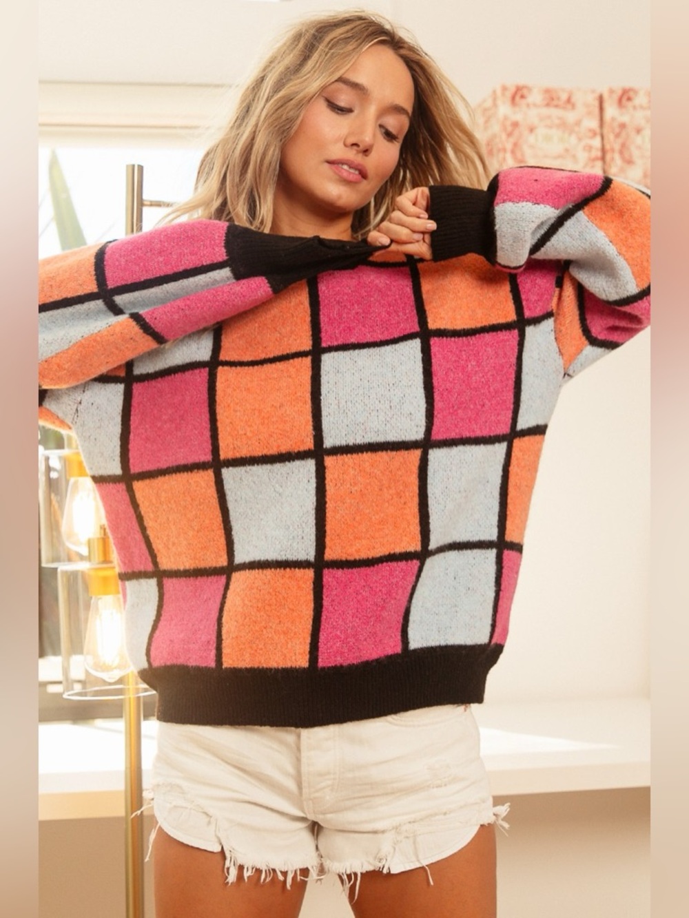 BiBi Multi Color Checker Pattern Sweater - Picture 2 of 15